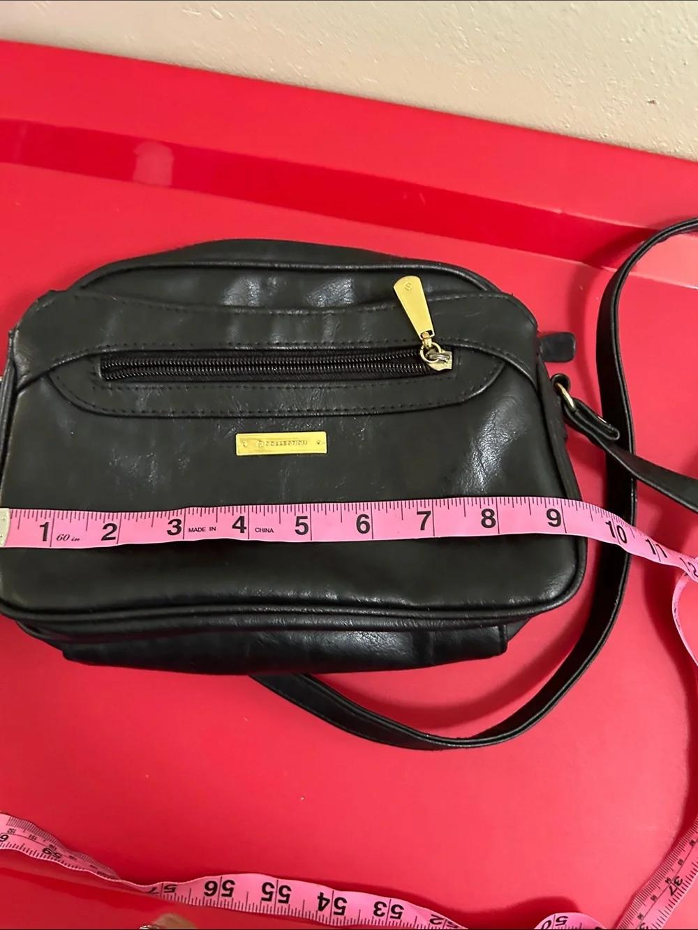 NY Collection Black Crossbody Bag with Gold Accents